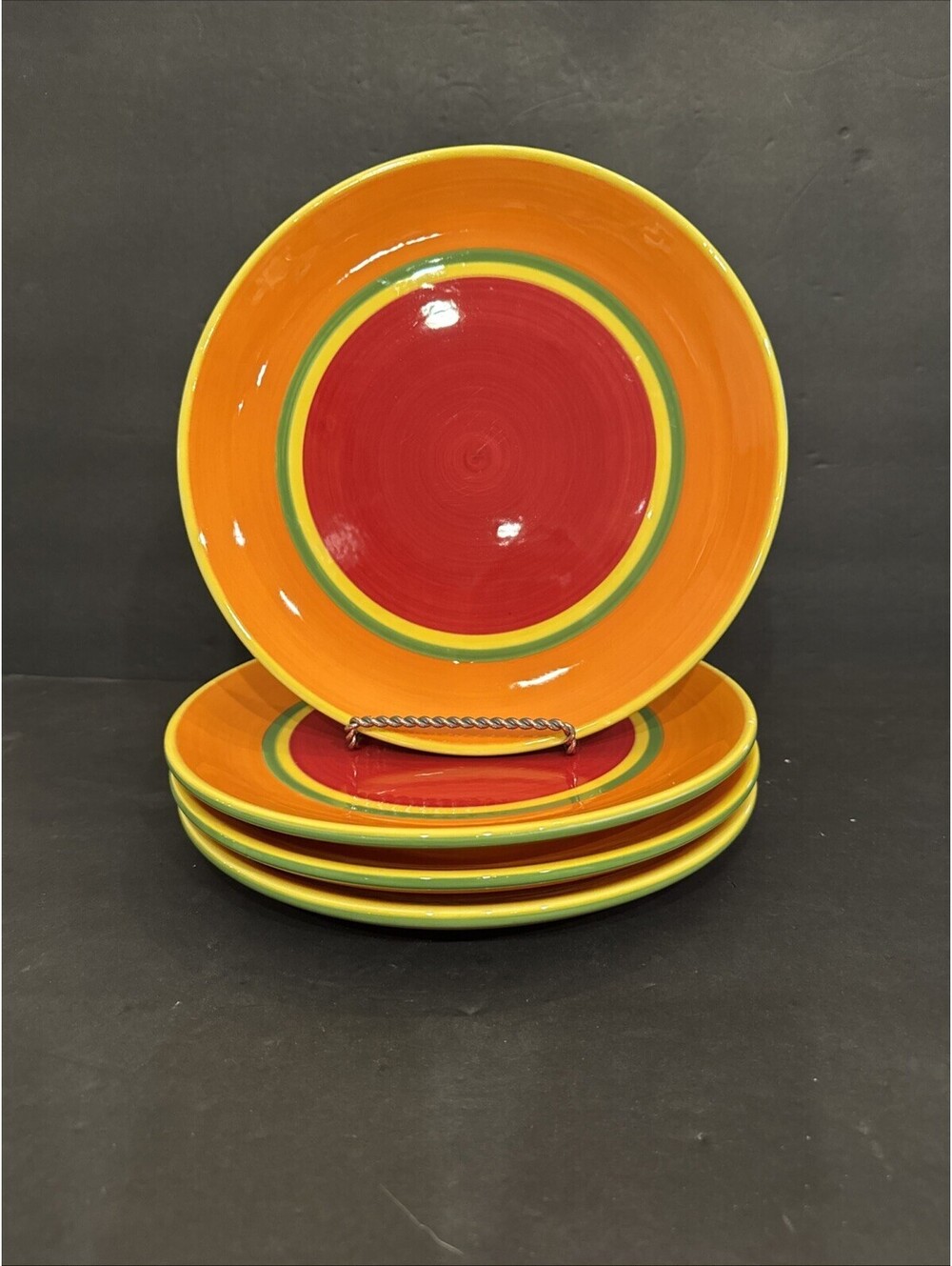 Dansk Caribe Aruba (4) Colorful Dinner Plates Orange Red Green Yellow 10 5/8” W